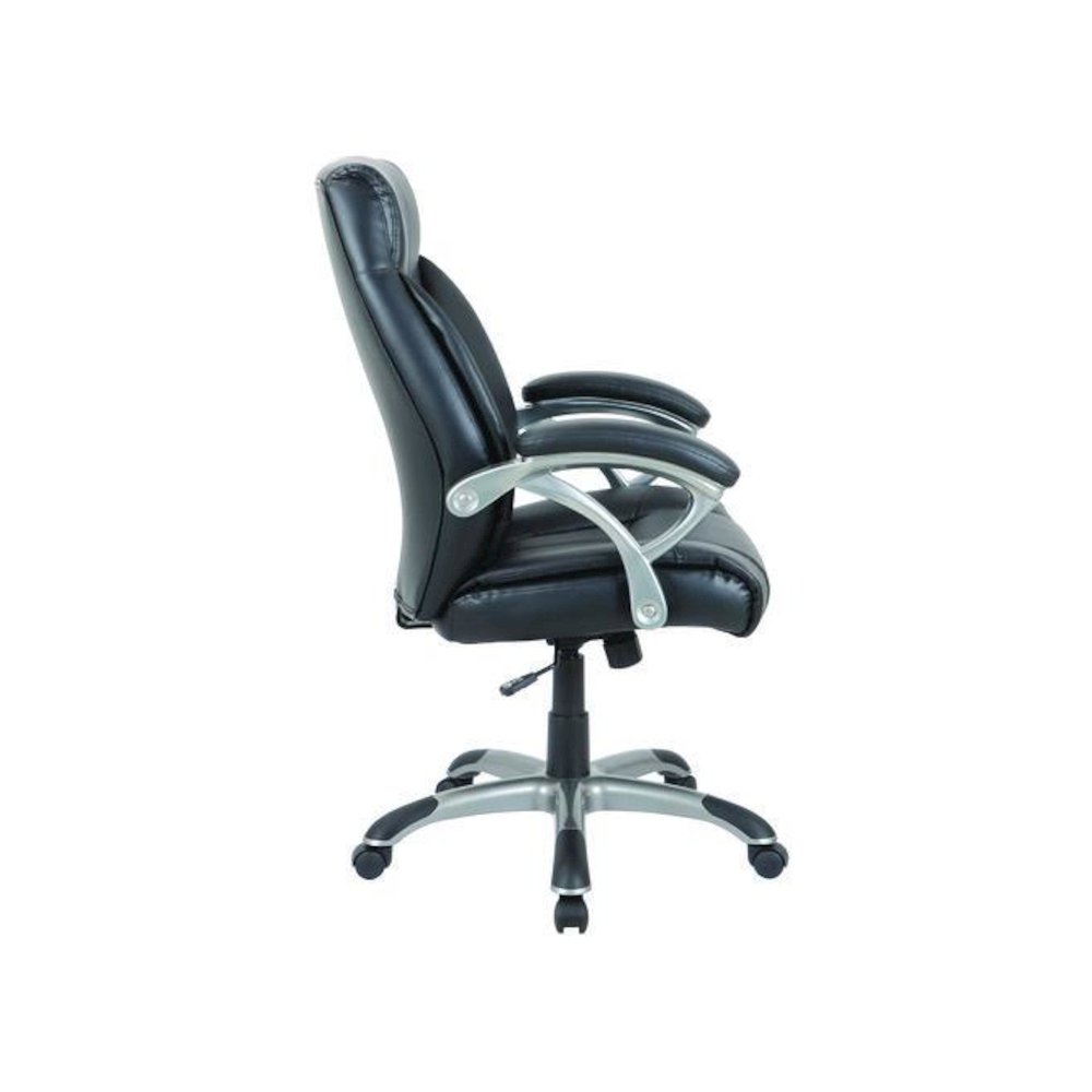 Alera Fulford Bonded Leather High-Back Managers Chair, Supports 275lb, 18.62-22.56" Seat Height, Black Seat/Back, Silver Base