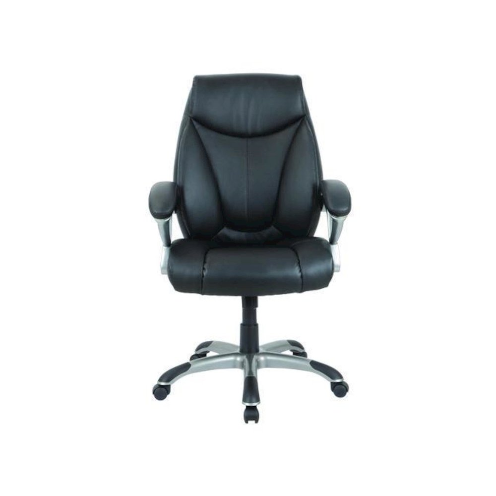 Alera Fulford Bonded Leather High-Back Managers Chair, Supports 275lb, 18.62-22.56" Seat Height, Black Seat/Back, Silver Base