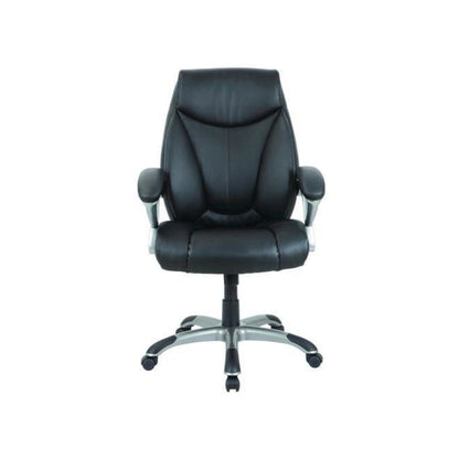 Alera Fulford Bonded Leather High-Back Managers Chair, Supports 275lb, 18.62-22.56" Seat Height, Black Seat/Back, Silver Base