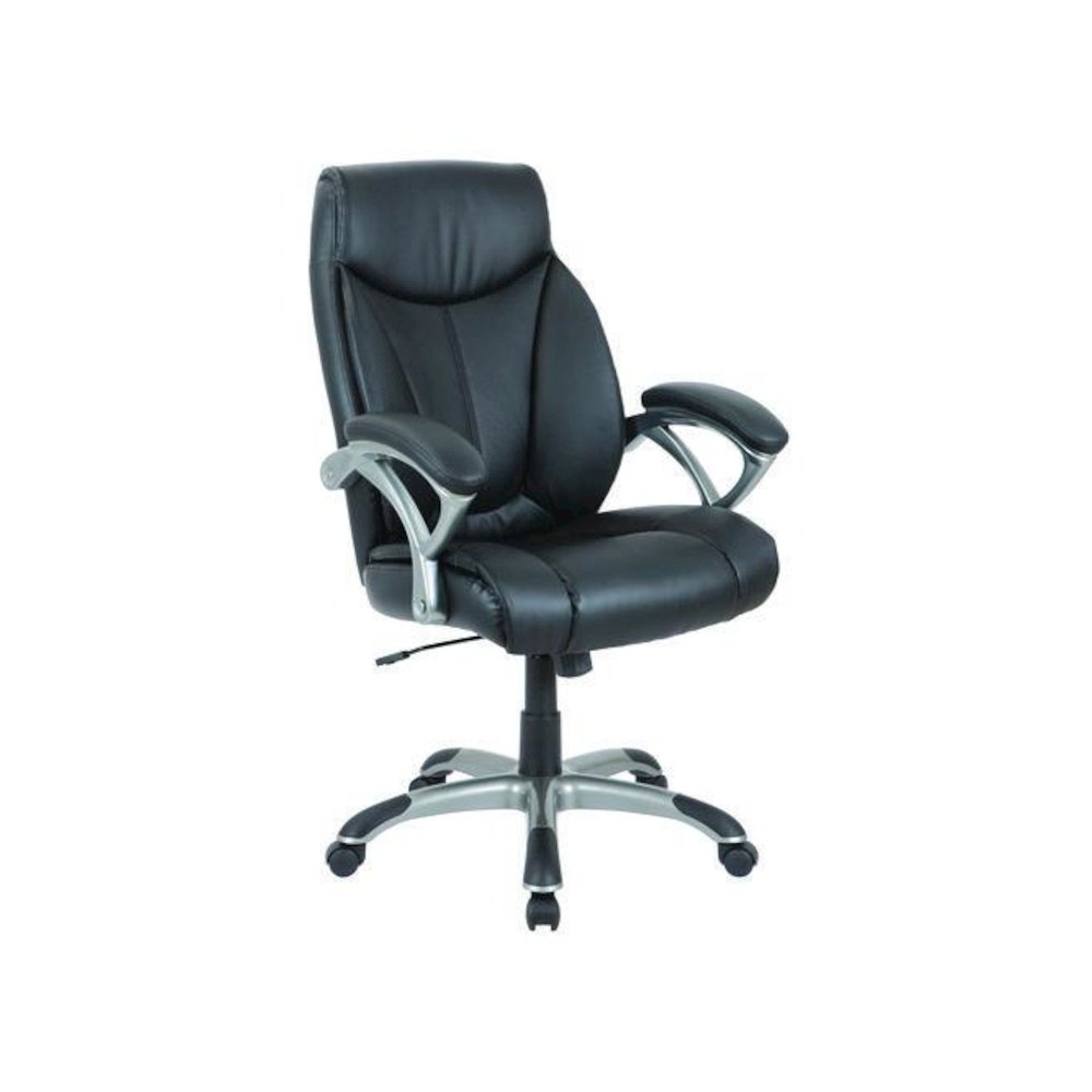 Alera Fulford Bonded Leather High-Back Managers Chair, Supports 275lb, 18.62-22.56" Seat Height, Black Seat/Back, Silver Base