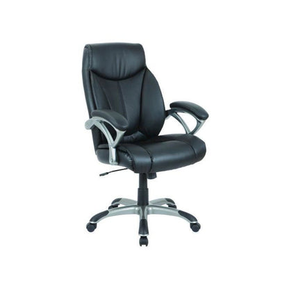 Alera Fulford Bonded Leather High-Back Managers Chair, Supports 275lb, 18.62-22.56" Seat Height, Black Seat/Back, Silver Base