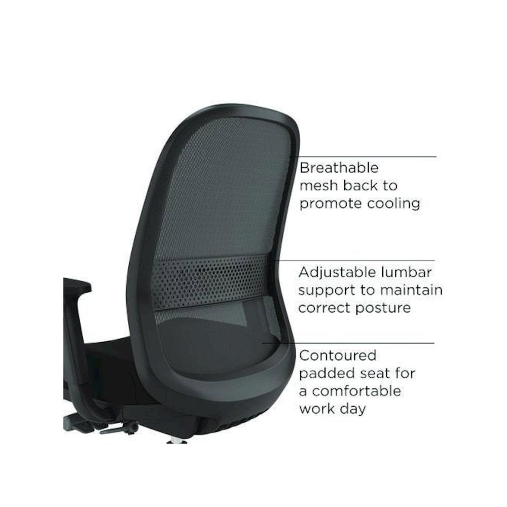Alera Kempton Ergonomic Fabric Mesh Swivel Task Chair, Supports Up to 275lb, 18.31 to 22.17 Seat Height, Black Seat/Back/Base