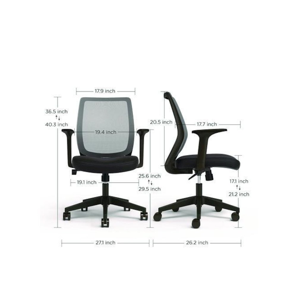 Alera Wessex Ergonomic Fabric Mesh Swivel Task Chair, Supports Up to 275lbs, 17.09 to 20.83 Seat Height, Black Seat/Back/Base