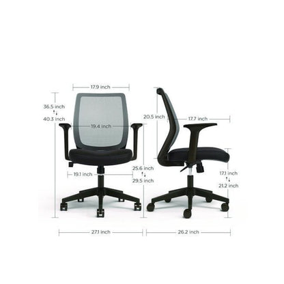 Alera Wessex Ergonomic Fabric Mesh Swivel Task Chair, Supports Up to 275lbs, 17.09 to 20.83 Seat Height, Black Seat/Back/Base