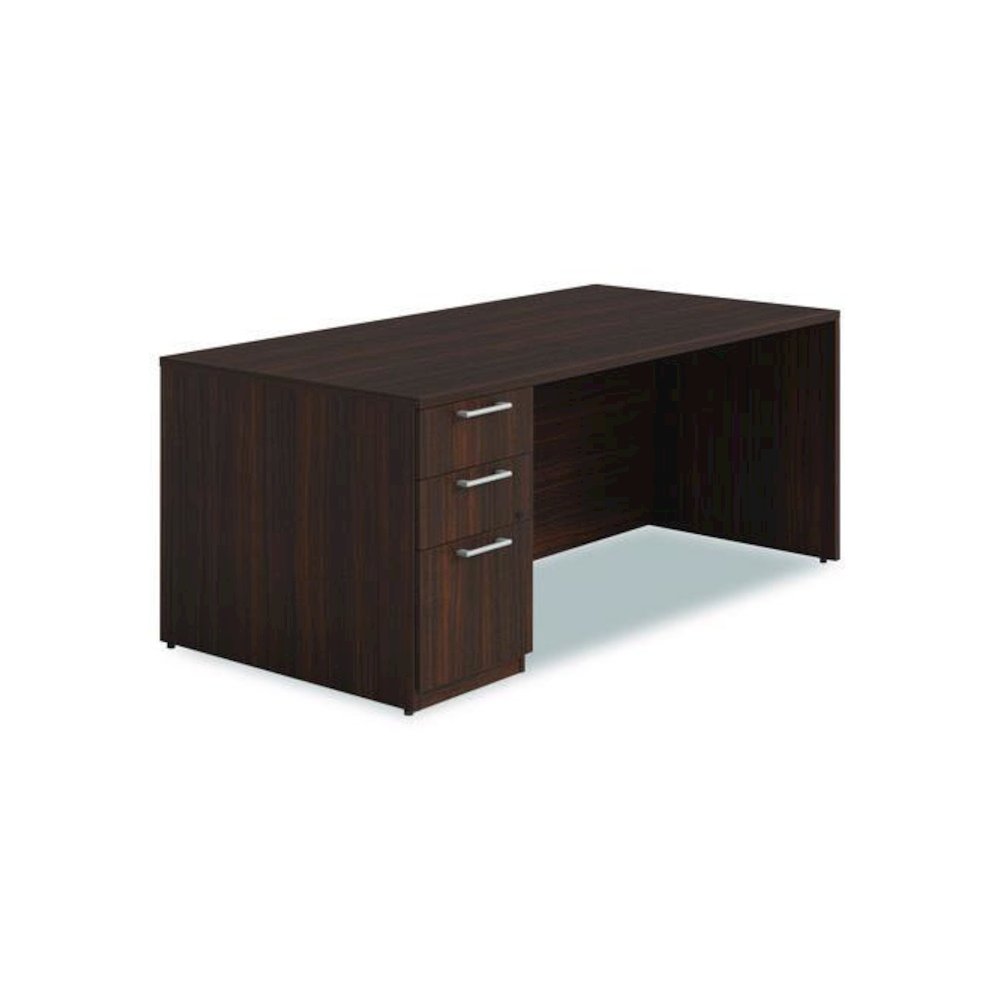 Alera Seville Series Single Pedestal Desk, Left Pedestal, 72" x 36" x 29", Mahogany