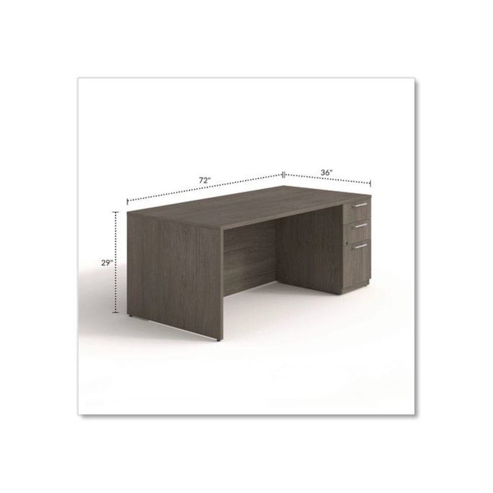 Alera Seville Series Single Pedestal Desk, Right Pedestal, 72" x 36" x 29", Walnut