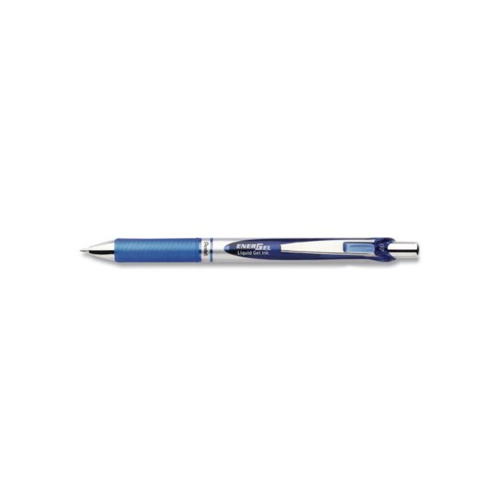 EnerGel RTX Deluxe Gel Pen, Retractable, Medium 0.7 mm, Blue Ink, Silver/Blue Barrel, Dozen