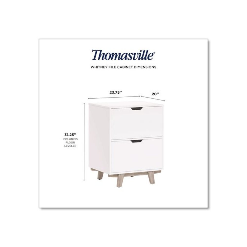 Whitney 2-Drawer Lateral File Cabinet, Letter/Legal Size File Drawers, 23.75" x 20" x 31.25", White