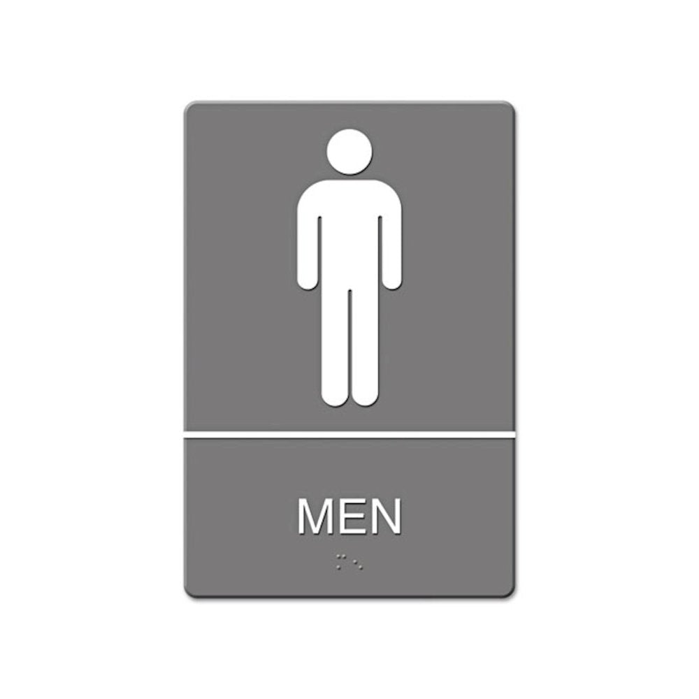 ADA Sign, Men Restroom Symbol w/Tactile Graphic, Molded Plastic, 6 x 9, Gray