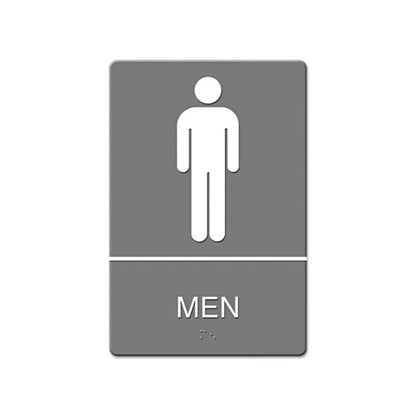 ADA Sign, Men Restroom Symbol w/Tactile Graphic, Molded Plastic, 6 x 9, Gray