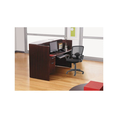Alera Valencia Series Reception Desk with Transaction Counter, 71" x 35.5" x 29.5" to 42.5", Mahogany