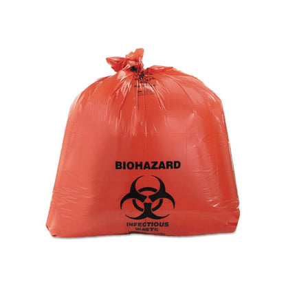 Healthcare Biohazard Printed Can Liners, Biohazard Infectious Waste, 30 gal, 1.3 mil, 30" x 43", Red, Flat Pack, 200/Carton