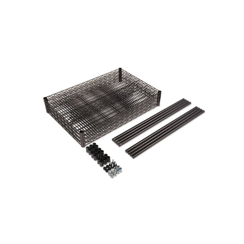 NSF Certified Industrial Four-Shelf Wire Shelving Kit, 48w x 18d x 72h, Black