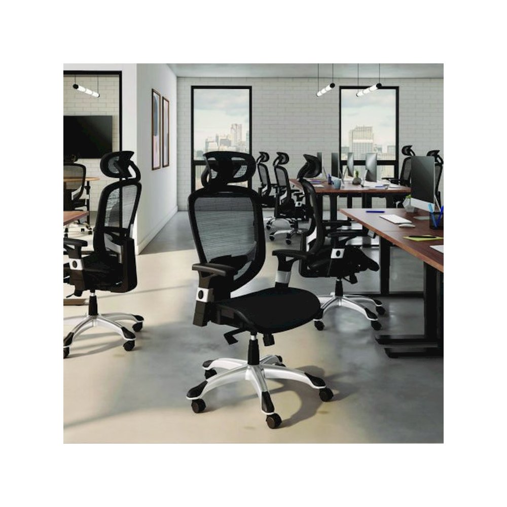 Alera Minerva Ergonomic Mesh Swivel Task Chair, Support Up to 275lb, 17.24 to 20.98 Seat Height, Black Seat/Back, Silver Base