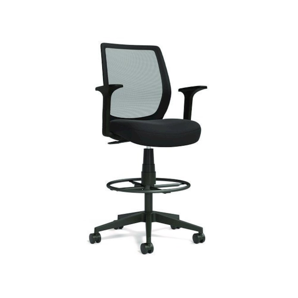 Alera Wessex Drafting Stool, Mesh Back, Supports Up to 275 lb, 27.95 to 33.66 Seat Height, Black Seat, Black Back, Black Base
