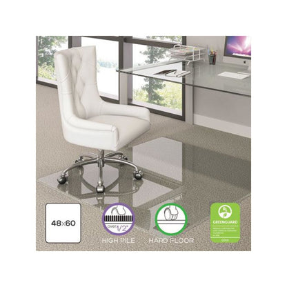 Premium Glass Chair Mat for Flat to Plush Pile Carpeted and Hard Floors, Rectangular, Polished Edges, 48" x 60", Clear