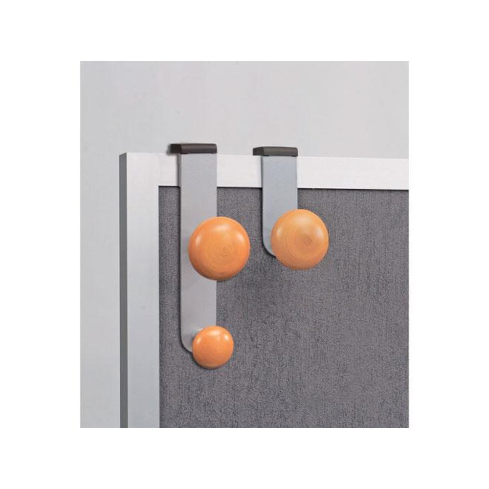 Cubicle Garment Peg, 2-Hook, 1 1/5 x 1 3/8 x 7 9/10, Metallic Gray