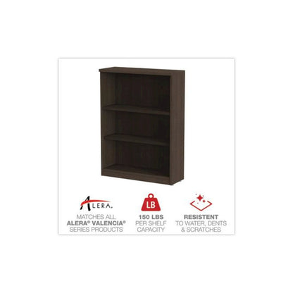 Alera Valencia Series Bookcase, Three-Shelf, 31.75w x 14d x 39.38h, Espresso