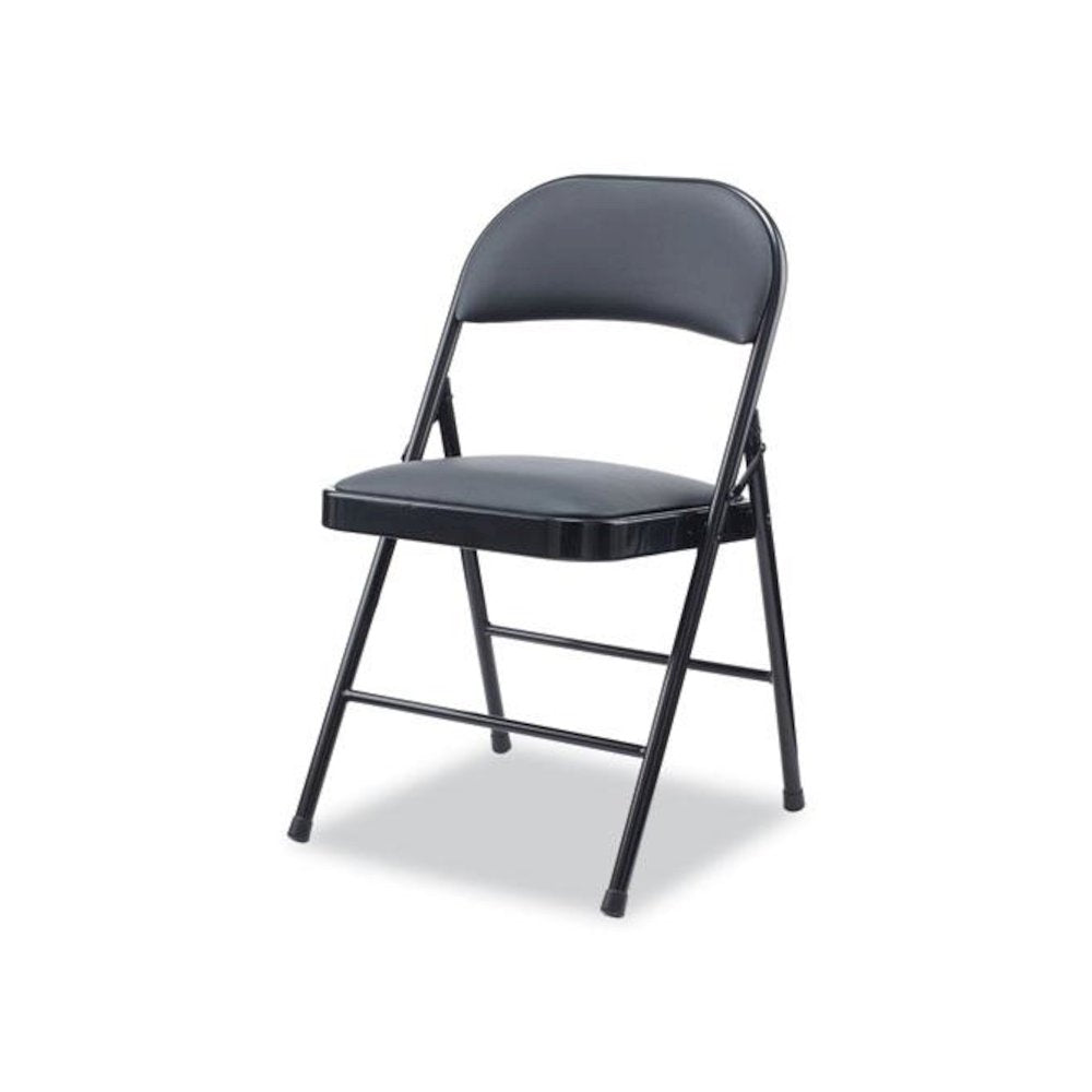 Alera PU Padded Folding Chair, Supports Up to 250 lb, Black Seat, Black Back, Black Base, 4/Carton