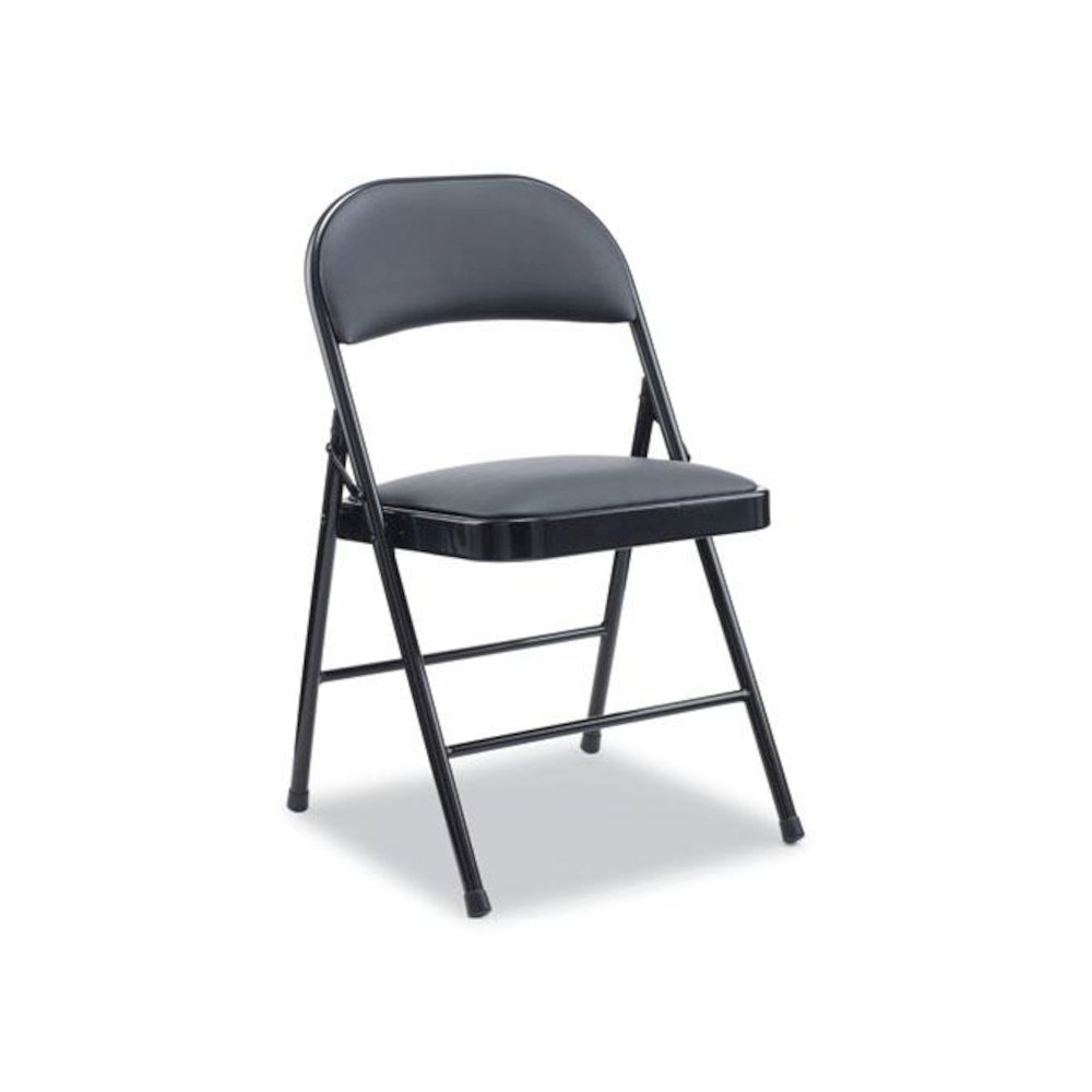 Alera PU Padded Folding Chair, Supports Up to 250 lb, Black Seat, Black Back, Black Base, 4/Carton