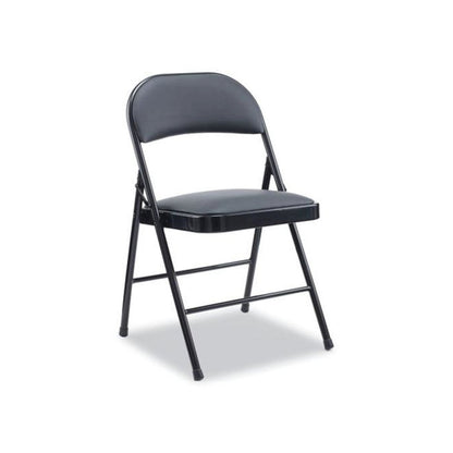 Alera PU Padded Folding Chair, Supports Up to 250 lb, Black Seat, Black Back, Black Base, 4/Carton