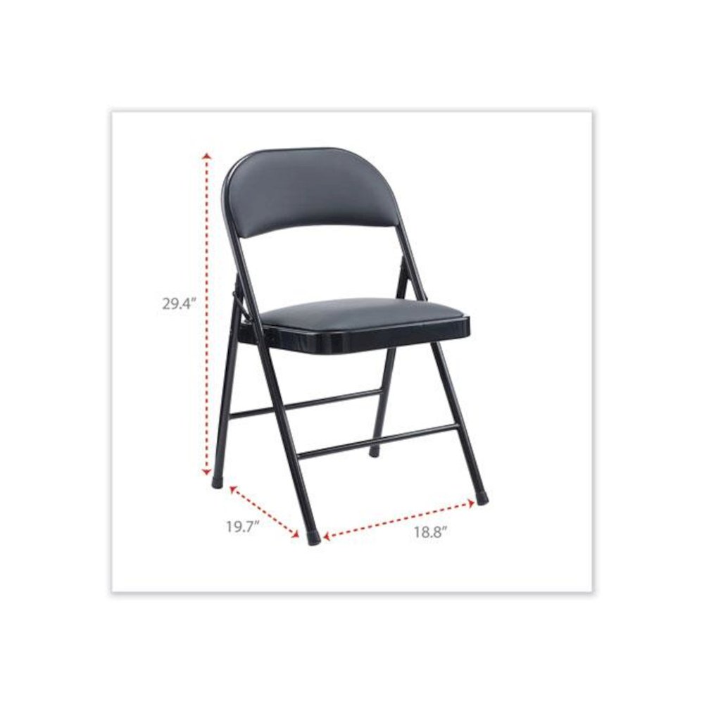 Alera PU Padded Folding Chair, Supports Up to 250 lb, Black Seat, Black Back, Black Base, 4/Carton