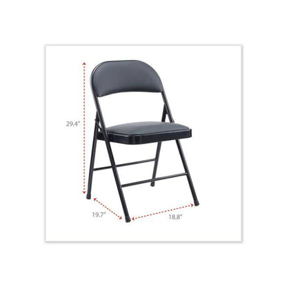 Alera PU Padded Folding Chair, Supports Up to 250 lb, Black Seat, Black Back, Black Base, 4/Carton