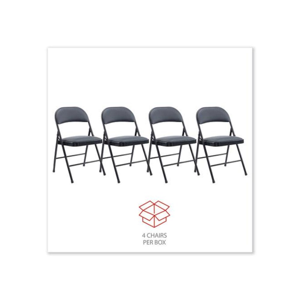 Alera PU Padded Folding Chair, Supports Up to 250 lb, Black Seat, Black Back, Black Base, 4/Carton