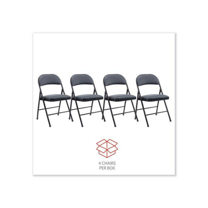 Alera PU Padded Folding Chair, Supports Up to 250 lb, Black Seat, Black Back, Black Base, 4/Carton