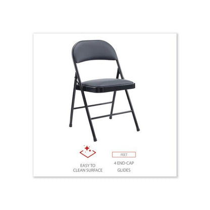 Alera PU Padded Folding Chair, Supports Up to 250 lb, Black Seat, Black Back, Black Base, 4/Carton