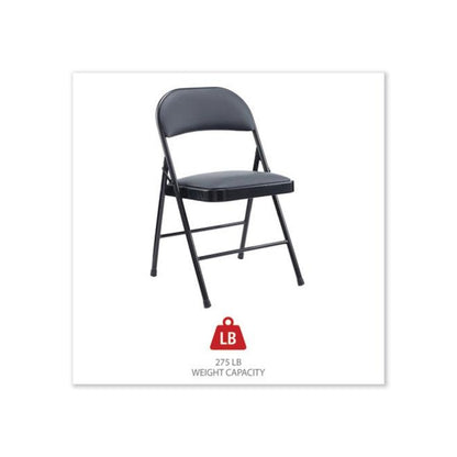 Alera PU Padded Folding Chair, Supports Up to 250 lb, Black Seat, Black Back, Black Base, 4/Carton