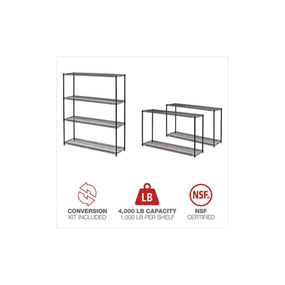 All-Purpose Wire Shelving Starter Kit, Four-Shelf, 60w x 18d x 72h, Black Anthracite Plus