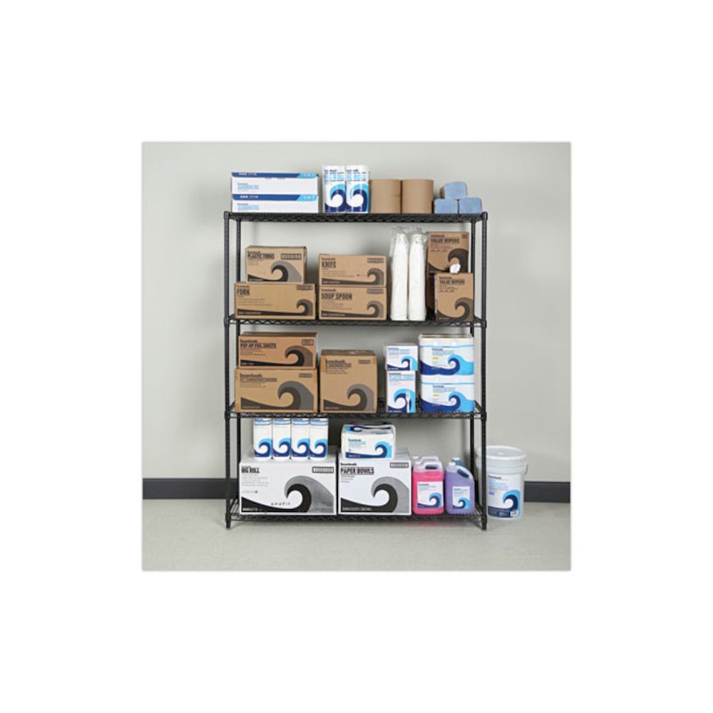 All-Purpose Wire Shelving Starter Kit, Four-Shelf, 60w x 18d x 72h, Black Anthracite Plus