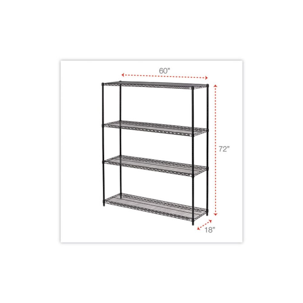All-Purpose Wire Shelving Starter Kit, Four-Shelf, 60w x 18d x 72h, Black Anthracite Plus