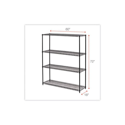 All-Purpose Wire Shelving Starter Kit, Four-Shelf, 60w x 18d x 72h, Black Anthracite Plus