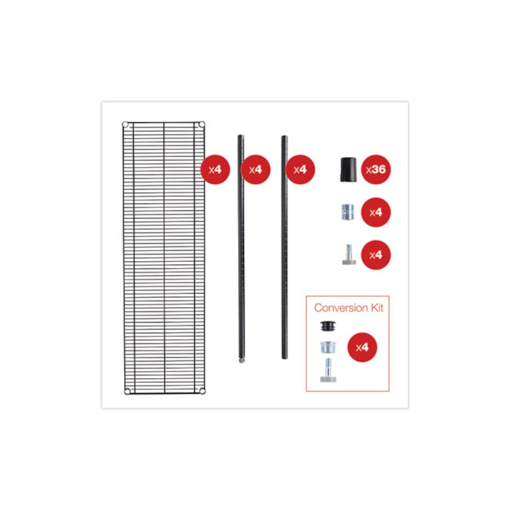 All-Purpose Wire Shelving Starter Kit, Four-Shelf, 60w x 18d x 72h, Black Anthracite Plus