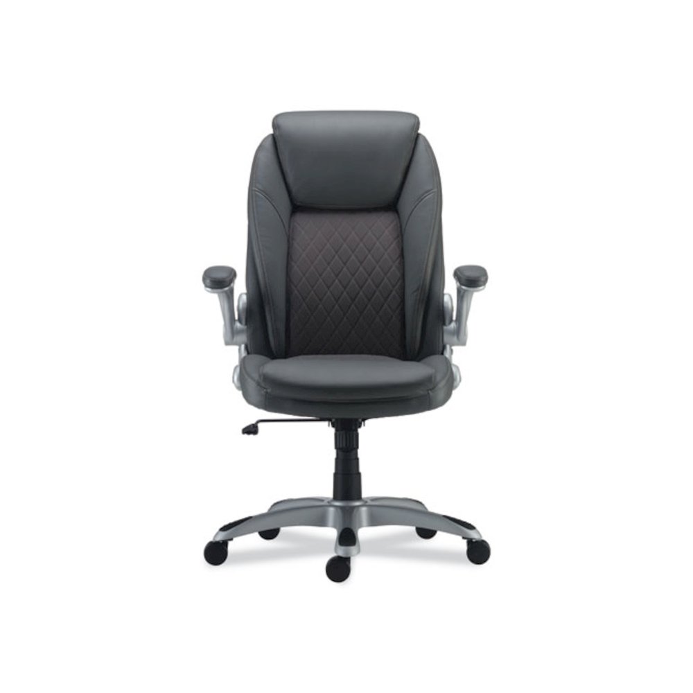 Alera Leithen Bonded Leather Midback Chair, Supports Up to 275 lb, Gray Seat/Back, Silver Base