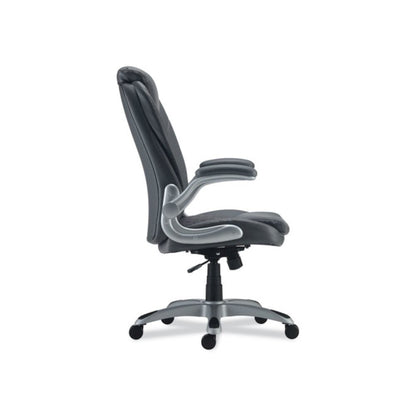 Alera Leithen Bonded Leather Midback Chair, Supports Up to 275 lb, Gray Seat/Back, Silver Base