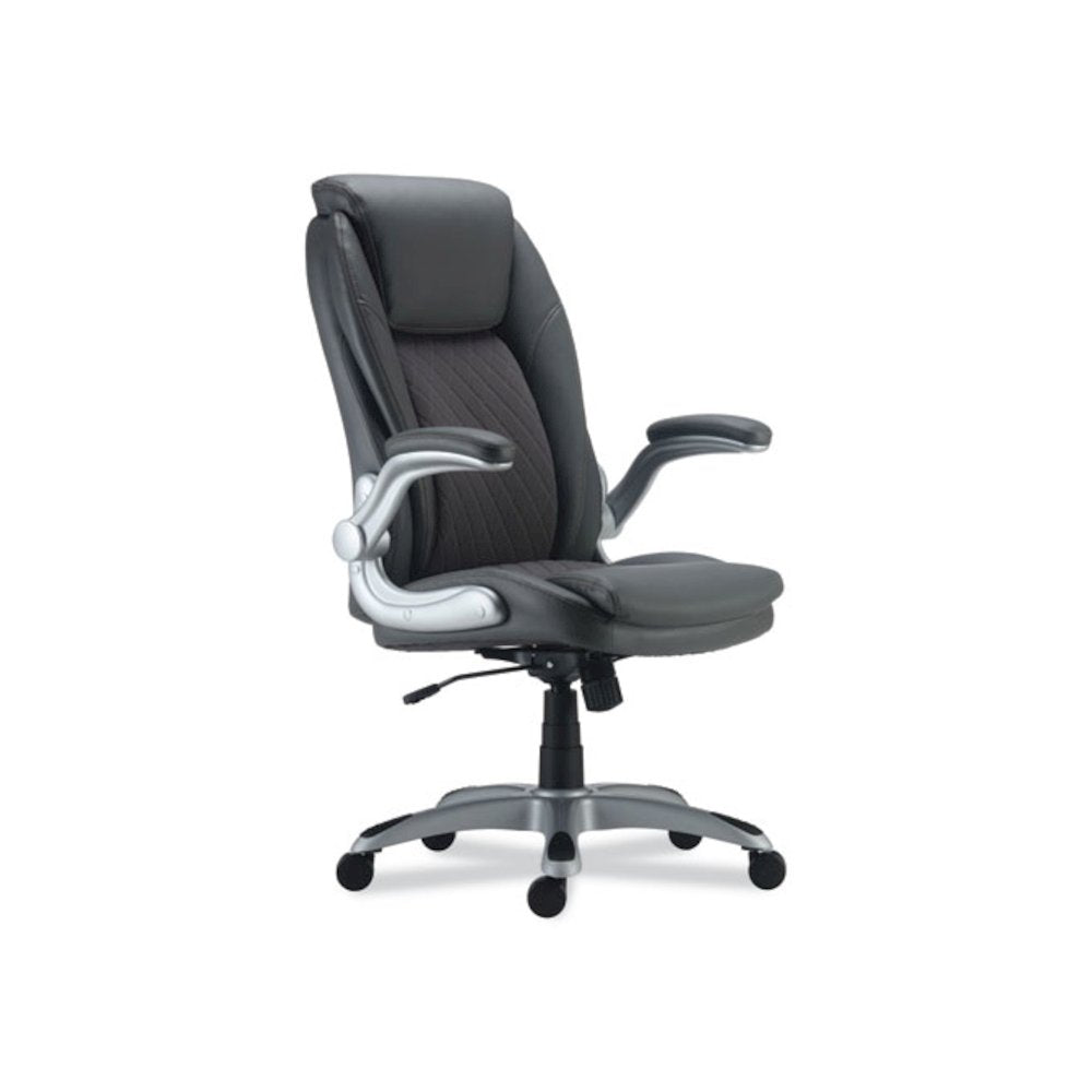 Alera Leithen Bonded Leather Midback Chair, Supports Up to 275 lb, Gray Seat/Back, Silver Base