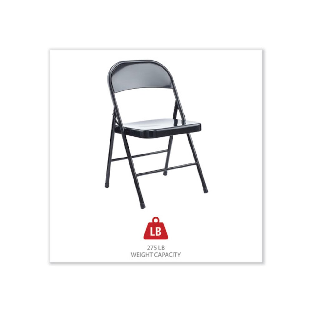 Armless Steel Folding Chair, Supports Up to 275 lb, Black Seat, Black Back, Black Base, 4/Carton