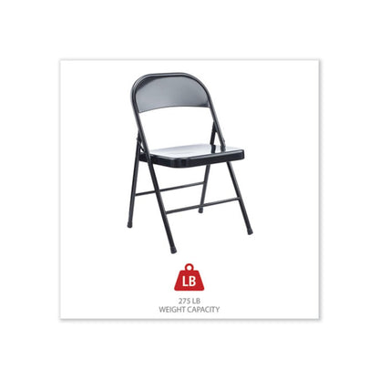 Armless Steel Folding Chair, Supports Up to 275 lb, Black Seat, Black Back, Black Base, 4/Carton