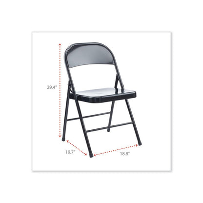 Armless Steel Folding Chair, Supports Up to 275 lb, Black Seat, Black Back, Black Base, 4/Carton