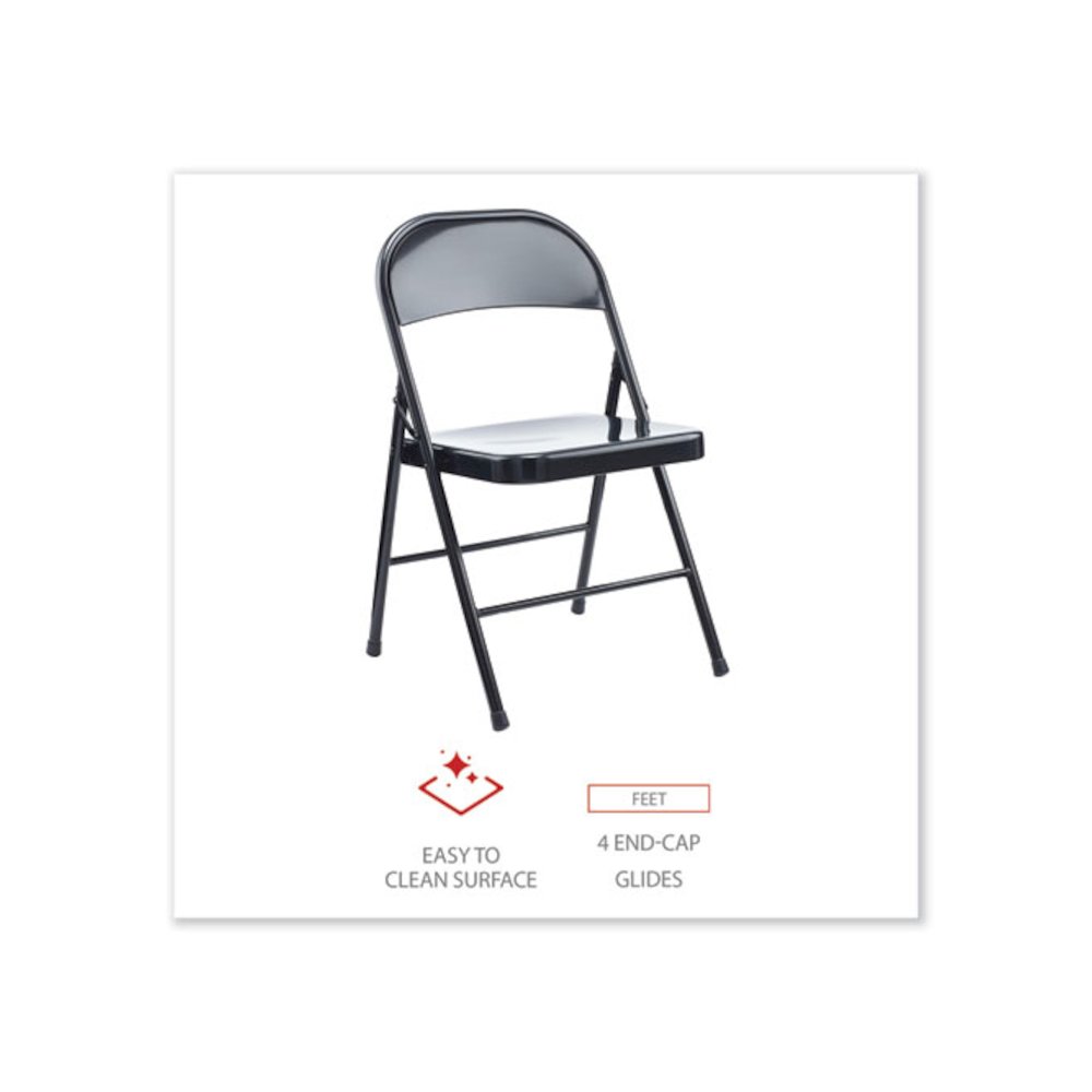 Armless Steel Folding Chair, Supports Up to 275 lb, Black Seat, Black Back, Black Base, 4/Carton