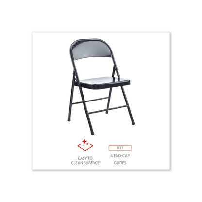 Armless Steel Folding Chair, Supports Up to 275 lb, Black Seat, Black Back, Black Base, 4/Carton