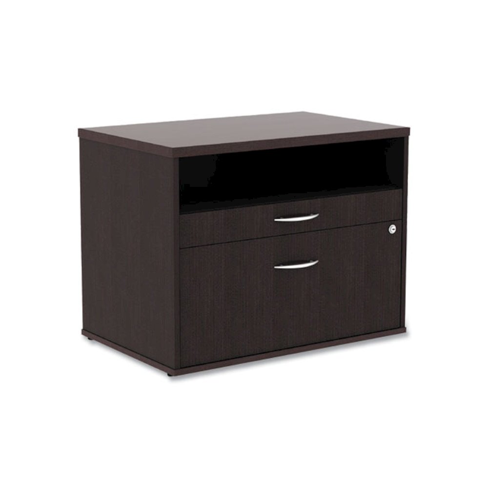 Alera Open Office Desk Series Low File Cabinet Credenza, 2-Drawer: Pencil/File,Legal/Letter,1 Shelf,Espresso,29.5x19.13x22.88