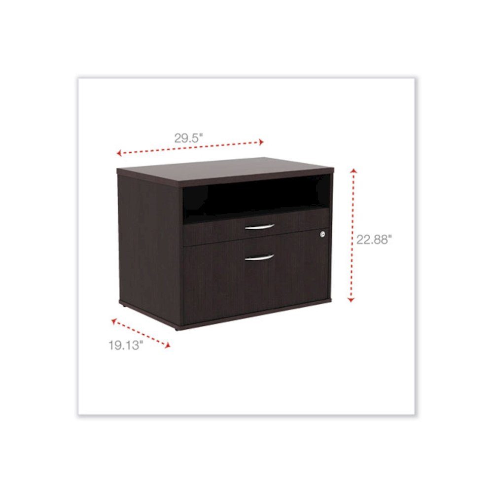 Alera Open Office Desk Series Low File Cabinet Credenza, 2-Drawer: Pencil/File,Legal/Letter,1 Shelf,Espresso,29.5x19.13x22.88