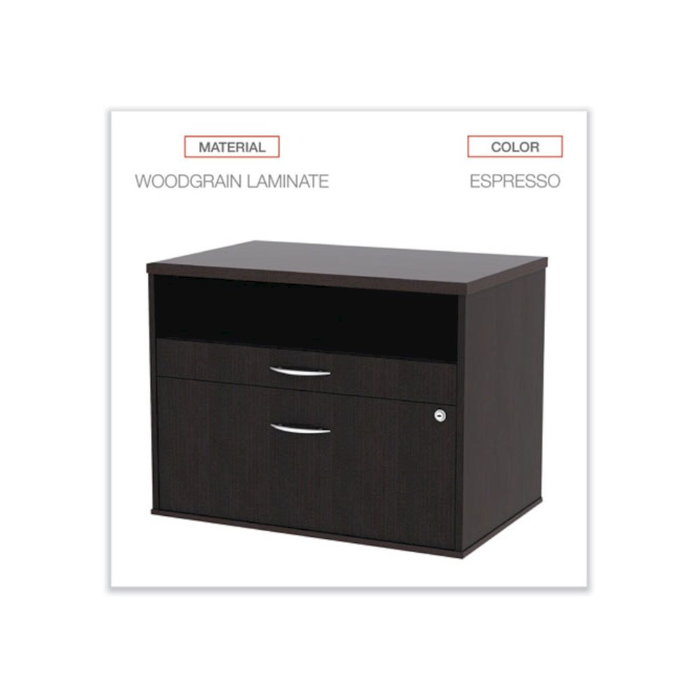 Alera Open Office Desk Series Low File Cabinet Credenza, 2-Drawer: Pencil/File,Legal/Letter,1 Shelf,Espresso,29.5x19.13x22.88