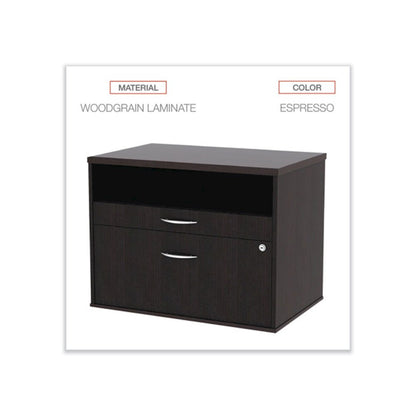 Alera Open Office Desk Series Low File Cabinet Credenza, 2-Drawer: Pencil/File,Legal/Letter,1 Shelf,Espresso,29.5x19.13x22.88