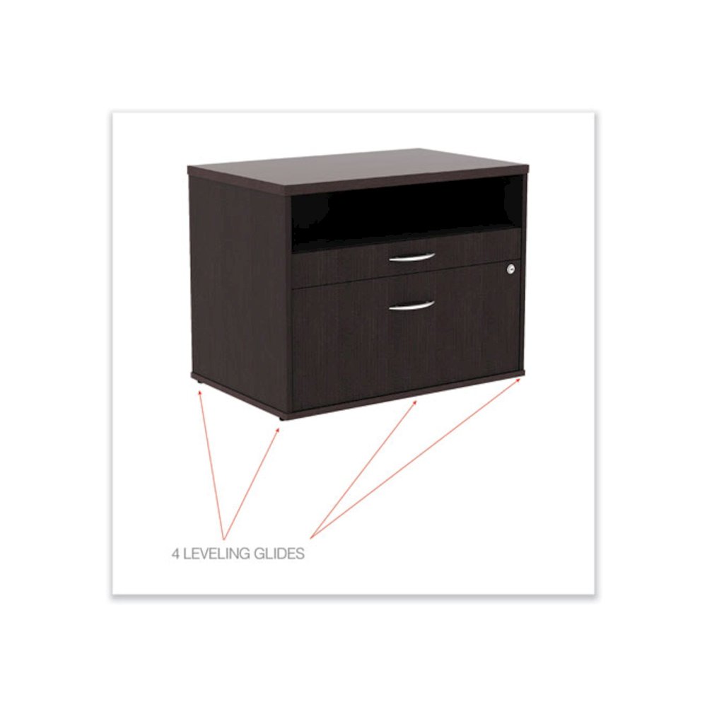 Alera Open Office Desk Series Low File Cabinet Credenza, 2-Drawer: Pencil/File,Legal/Letter,1 Shelf,Espresso,29.5x19.13x22.88