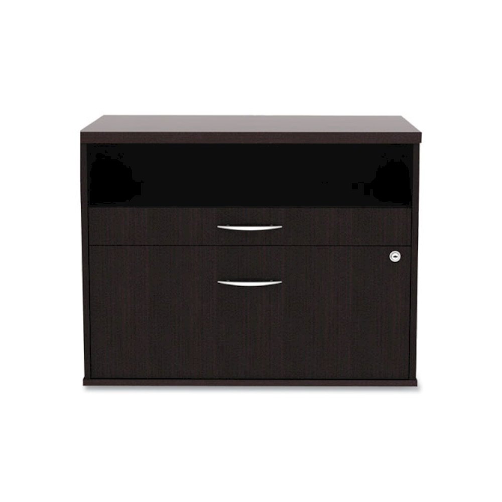 Alera Open Office Desk Series Low File Cabinet Credenza, 2-Drawer: Pencil/File,Legal/Letter,1 Shelf,Espresso,29.5x19.13x22.88